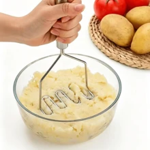 3Pcs Stainless Steel Kitchen Tool Set: Potato Masher + Multi-Functional Peeler, Manual Food Crusher For Mashed Potato, Pumpkin, Avocado & Baby Food, Easy Clean & Storage - Silver - View 4