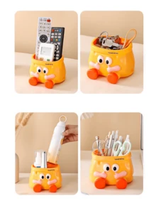 1 buah Kotak Penyimpanan Alat Tulis Kartun Kreatif, Penyimpanan Multifungsi untuk Alat Tulis, Kuas Makeup, Remote Control, dan Lainnya, Cocok untuk Ruang Tamu, Kamar Tidur, Kamar Mandi, Dekorasi Meja yang Lucu, Kait Pemasangan Dinding Tanpa Bor, Kapasitas Penyimpanan Besar, Hadiah untuk Pelajar, Hadiah Ulang Tahun, Perlengkapan Sekolah - Tempat Pena Kartun - View 5