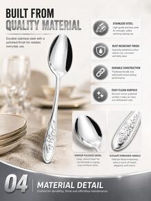 10Piece Stainless Steel Spoon Set - Long Handle Multi-Purpose Serving Spoons For Home Kitchen, Restaurant, Hotel & Daily Use,Dishwasher,Suitable For Home And Restaurant - Silver - View 6