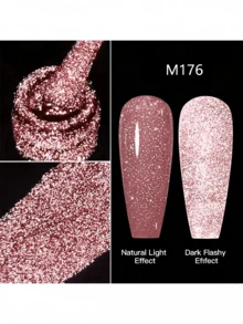 Esmalte de uñas rosa con brillo y rhinestones XEIJAYI, rojo brillante con brillo, arte de uñas reflectante holográfico removible para UV/LED, fórmula adecuada para uso en el hogar y salón, esencial para la primavera - Rosa - Ver 3