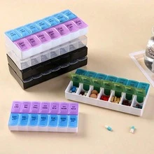 1PC Double Row 14-Compartment Pill Box; Portable Weekly Medication Storage Box; Sealed Moisture-Proof, Easy Open And Close, Compact And Portable; Visible Body, Daily Reminder To Take Medicine; Random Color - 1pc - View 1