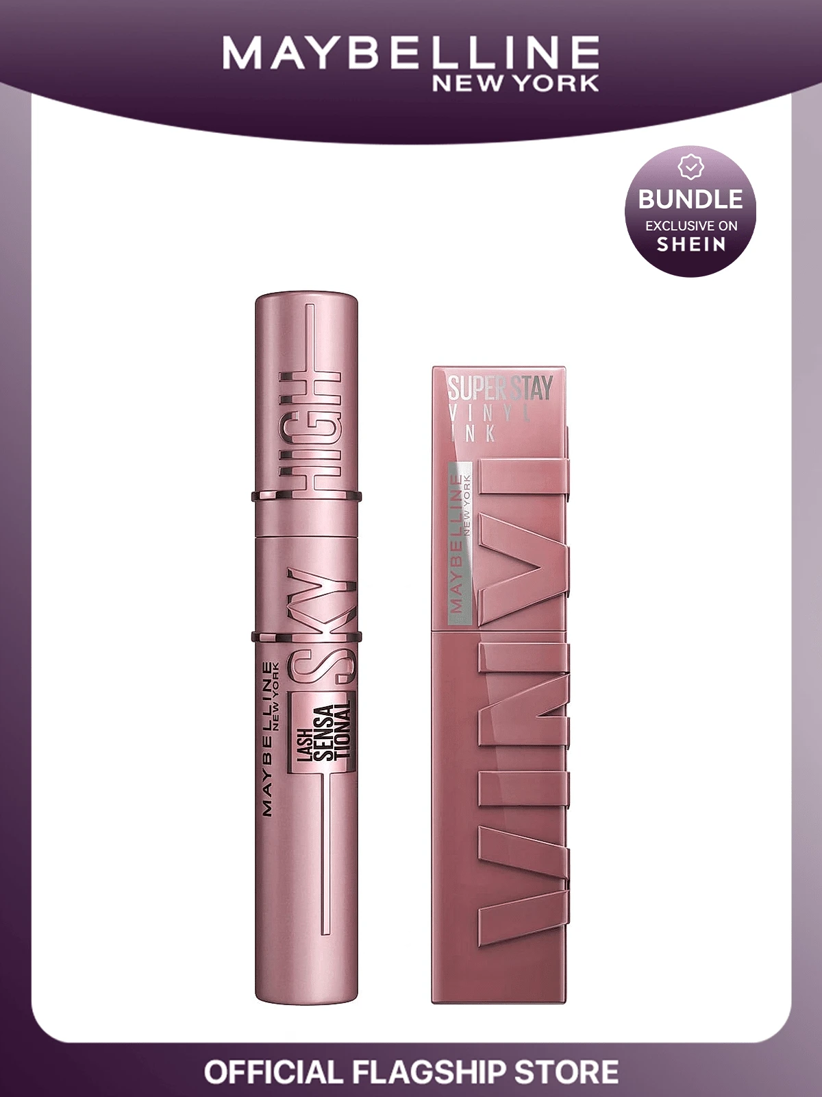 Maybelline [彩妝組合] LASH SENSATIONAL SKY HIGH 可洗式纖長睫毛膏+Super Stay Vinyl Ink 長效液態唇彩 極黑+110 Awestruck 0.24oz/7.2ml+0.14oz/4.2ml - 極黑+110 驚艷 - 查看 1