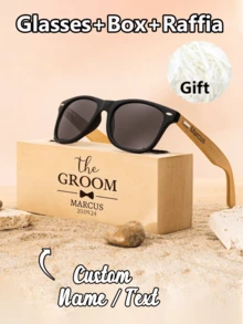 Customized Fashion Glasses, Wedding Guest Gift, Bachelorette Party Favor, Groomsman Customized Glasses, Birthday Gift, Wooden Glasses, Groomsman Invitation Gift, Groom Wedding Gift, Wedding Souvenir, Birthday Gift, Party Favor, Father's Day Gift, Valentine's Day Gift, 3-Piece Set, Includes Glasses, Gift Box, Raffia - Multicolor - View 1
