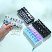 1PC Double Row 14-Compartment Pill Box; Portable Weekly Medication Storage Box; Sealed Moisture-Proof, Easy Open And Close, Compact And Portable; Visible Body, Daily Reminder To Take Medicine; Random Color - 1pc - View 2