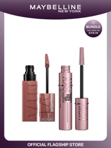 Maybelline [彩妝組合] Super Stay 亮面持久液式唇膏+LASH SENSATIONAL SKY HIGH 可洗式纖長睫毛膏 Punchy+深黑色 0.14oz/4.2ml+0.24oz/7.2ml - 勁爆+非常黑 - 查看 1