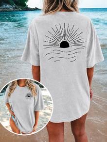 2026 Plus Size Women's Graphic T-Shirt, Casual Loose Summer Tee, Round Neck, Oversized, Soft Cotton, Everyday Wear, Cute Print, Vacation, - 灰色 - 查看 3