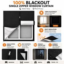 Portable Single Zipper Blackout Curtain, 100% Blackout, Self-Adhesive Window Curtain, Waterproof And Durable, Suitable For Children's Room And Nursery - A - View 2