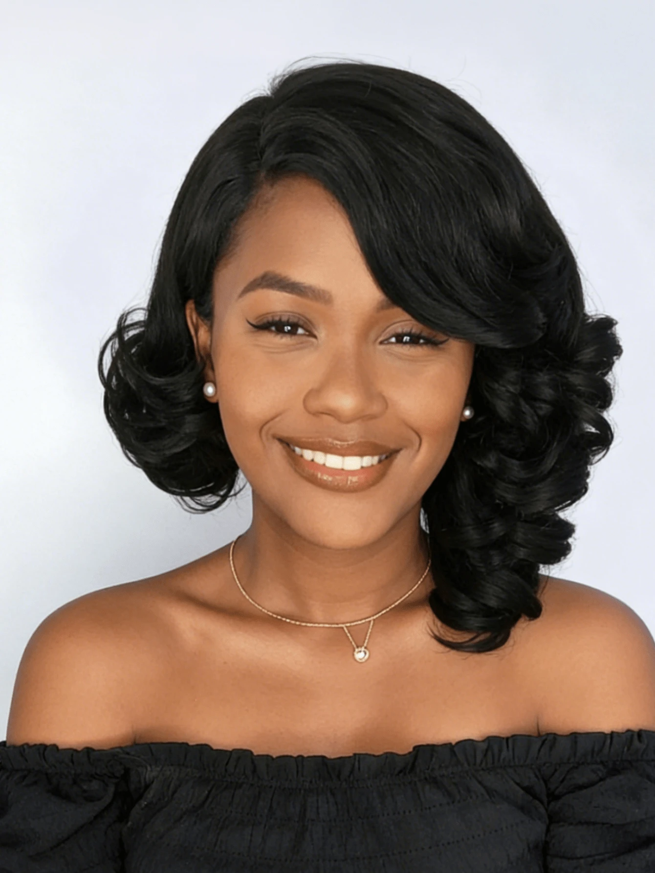 Short Curly Wig, Side Part,Voluminous Natural Curly Hair, No Bangs, Synthetic Fiber Wig, Soft And Comfortable, Suitable For Wedding, Cosplay And Daily Wear. - Black - View 1