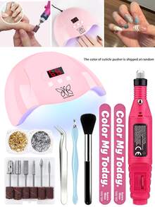 AuroraMuse 1套完整美甲工具組，包含LED USB UV美甲燈、美甲技師用品、DIY美甲沙龍入門組（附電動美甲鑽機、美甲配件），適合節日與日常使用的完美DIY美甲禮品組 - 粉色 - 查看 8