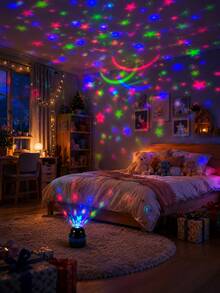 1pc [Starry Sky Projection Light] Multi-Color Moon And Star Projection Light, Rotating Light Effect Suitable For Living Room, Bedroom, Party And Room Decoration - Multicolor - View 7