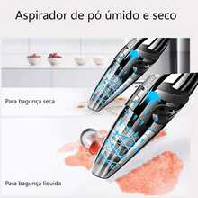 Aspirador De Pó Sem Fio Para Limpeza Multiuso Carro Doméstico Portátil Úmido E Seco Poderoso - Aspirador Carro 120W Preto - Visão 8