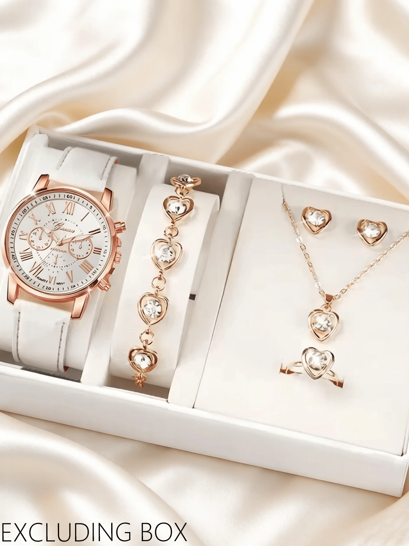 6pcs/Set Fashion PU Leather Strap Alloy Quartz Watch Set - White - View 1