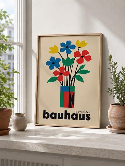 1 tấm áp phích hoa thực vật Bauhaus, nghệ thuật tường tối giản, in màu, in nghệ thuật cổ điển tối giản, in áp phích retro, in trừu tượng, nghệ thuật tường cho phòng khách, phòng ngủ, không khung