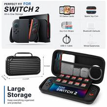 Carrying Case Compatible With Nintendo Switch 2 2025, Hard Shell Travel Pouch With Screen Protector, Thumb Grip Caps, 10 Game Card Slots And Mesh Pocket, Portable Console Storage Bag, Silver - View 4