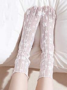 1/6 Pairs Summer Thin Mesh Sweet Floral Lolita Mid-Calf Socks - Multicolor - View 7