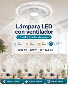 1 Piece 36CM/40CM Ceiling Fan With Remote Control 3 Color Lights, 3 Speeds, With Timer Function, Recessed Fan Light, For Kitchen/Bathroom/Bedroom - 200W - View 3