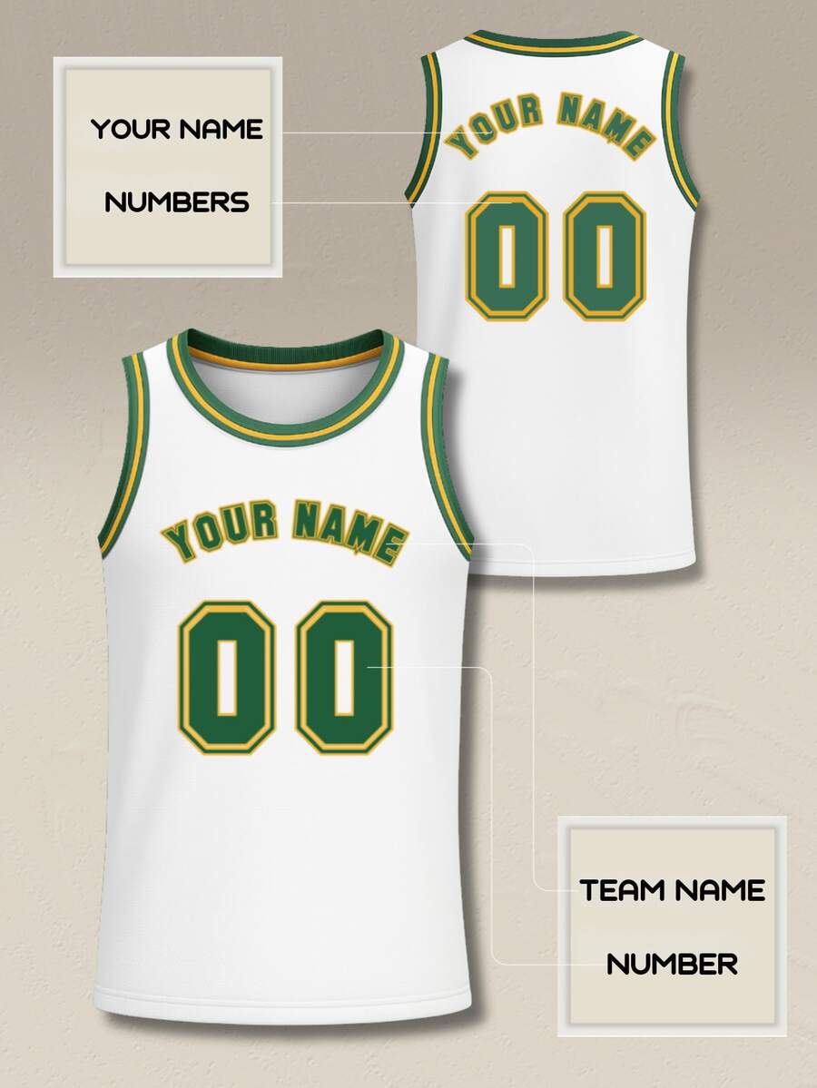 Camiseta de baloncesto reversible personalizada para hombres & adolescentes, camiseta de alto rendimiento deportivo con nombre & número de equipo personalizados, camiseta sin mangas personalizada - Blanco - Ver 1