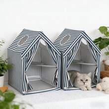 1pc Low Saturation Pet Tent House, Double Layer With Window Design, Wear-Resistant And Stain-Resistant, Suitable For Cats And Dogs All Seasons - one-size - View 1