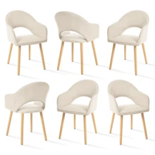 Goeurvant Modern Crescent-Back Upholstered Dining Chairs With Armrests And Solid Wood Legs For Dining Room, Living Room, Study - Set Of 2 / Set Of 4 / Set Of 6 - Beige/Textured Fabric - 米色 - 查看 12
