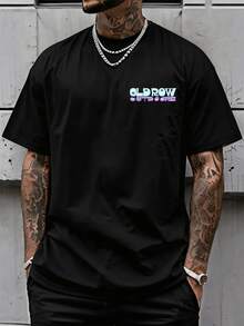 Men's Short Sleeve T-Shirt, Old Row Outdoors, Pastel Trout Graphic Print, Retro Fishing Design, Casual Short Sleeve T-Shirt For Outdoor Enthusiasts And Streetwear - 黑色 - 查看 2