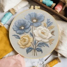 1套初學者DIY刺繡套裝，20x20cm/7.9x7.9英吋，精美花卉圖案，包含刺繡布料、使用說明書、刺繡框、針線，適合節日禮物、居家與辦公室手工藝術，送給朋友或家人的完美選擇 - A - 查看 6