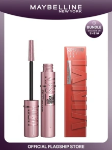 Maybelline [彩妝組合] LASH SENSATIONAL SKY HIGH 可洗式纖長睫毛膏+Super Stay Vinyl Ink 長效液態唇釉 極深黑色+125 Keen 0.24oz/7.2ml+0.14oz/4.2ml - 非常黑+125 敏銳 - 查看 1