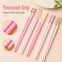 5 Pairs Floral Macaron-Colored Reusable Chopsticks, Durable PET Daisy Design For Home And Restaurant Use - View 7