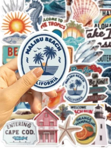 50pcs Summer Aesthetic Stickers, Beach Vacation Theme Waterproof Decals, Suitable For Water Bottles, Skateboards, Laptops, Phones, Journals, Scrapbooks - Multicolor - View 5