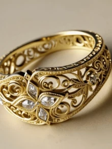 Vintage Floral Filigree Wide Statement Ring For Women, Vintage Hollow Floral Pave Eternity Ring Fashion Jewelry, Suitable For Daily Wear And Gift Giving - Ring - View 2