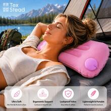 1pc Inflatable Pillow, Foldable And Portable, Press-To-Inflate, Soft Flocked Pillow, Suitable For Travel, Airplane, Car, Home, Office Nap, Camping And More. Lightweight And Foldable, Travel Essential. - Pink - View 7