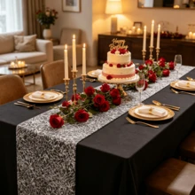 1 Roll Table Runner, Polyester Fabric, Gold Foil Silver Large Mesh Pattern, Suitable For Holiday Celebrations, Special Occasion Commemorations, Dining Gatherings, Environment Decoration, Tabletop Arrangement, Beautifying And Enhancing Atmosphere - View 1