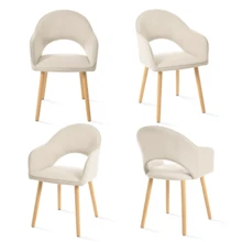 Goeurvant Modern Crescent-Back Upholstered Dining Chairs With Armrests And Solid Wood Legs For Dining Room, Living Room, Study - Set Of 2 / Set Of 4 / Set Of 6 - Beige/Textured Fabric - 米色 - 查看 14