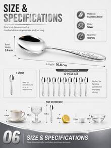 10Piece Stainless Steel Spoon Set - Long Handle Multi-Purpose Serving Spoons For Home Kitchen, Restaurant, Hotel & Daily Use,Dishwasher,Suitable For Home And Restaurant - Silver - View 8