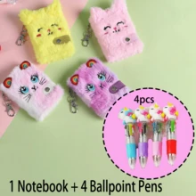 Set de 4 cuadernos de peluche con diseño de gato, libreta de notas con botón, mini diario, estilo aleatorio para niños - Multicolor - Ver 11