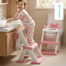 Senmeo 2-In-1 Toddler Potty Training Seat With Step Stool Ladder, Removable Splash Guard & Soft Cushion,Ideal Holiday Gift For Christmas & Halloween - Grey - View 5