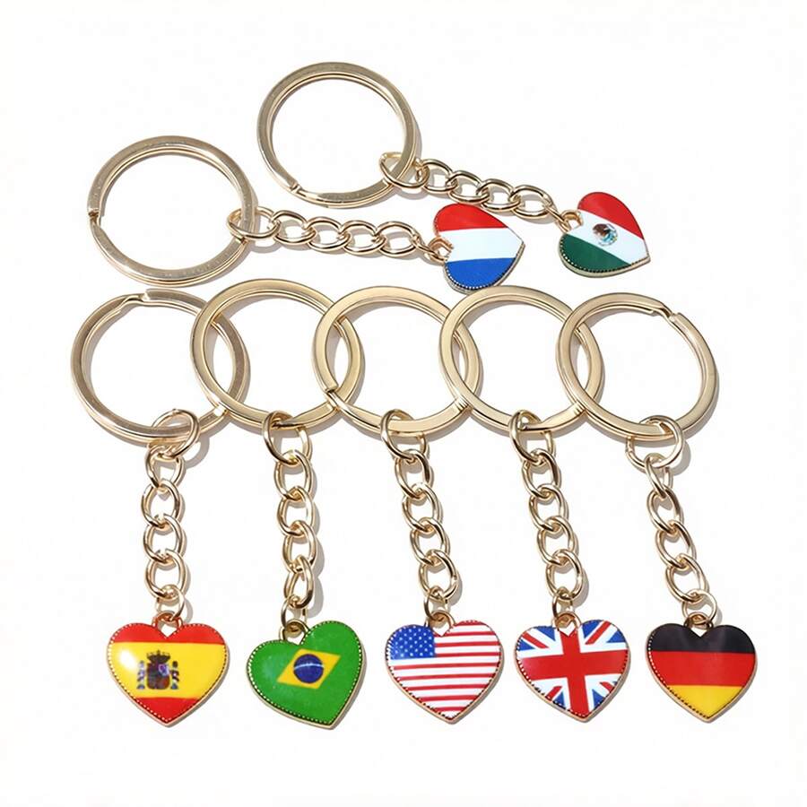 5pcs Enamel National Flags Of Countries Heart Charms Pendant With 25mm Keyring Keychians DIY Jewelry Making Accessories - National Flag - View 1