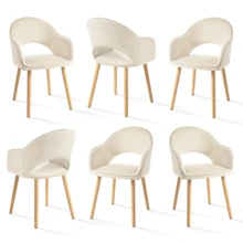 Goeurvant Modern Crescent-Back Upholstered Dining Chairs With Armrests And Solid Wood Legs For Dining Room, Living Room, Study - Set Of 2 / Set Of 4 / Set Of 6 - Cream/Velvet - 杏色 - 查看 12