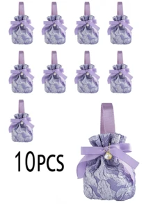 10pcs Ditsy Floral Pattern Gift Bags, Pink Canvas Gift Bags With Handles, Tea Party Favor Bags, Mini Drawstring Candy Gift Bags, Suitable For Bridal Shower, Birthday, Wedding And Other Occasions - Multicolor - View 13