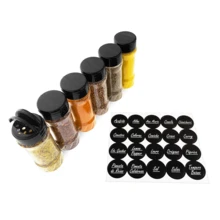 Kit 6 Porta Tempero de Plástico 130ml Com Tampa Dosadora Única Para Especiarias, Ervas, Sal, Temperos, Condimentos, Grãos Pequenos + Etiqueta - Preto - Visão 8