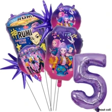 KPop Demon Hunters 1Set Autorizado de Globos de Número para Decoración de Fiesta de Cumpleaños Infantil con Diseño de Chica Cool Púrpura de Dibujos Animados, Estrella Coreana, Patrón de Fideos Instantáneos, Suministros de Decoración de Globos de Papel de Aluminio para Fiesta Temática de Pastel y Mesa de Baby Shower, Globos de Regalo y Juguete Perfectos - TZQQ - Ver 9
