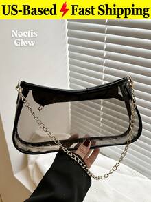 Fashion Color Block Transparent Chain Clutch Bag Shoulder Bag Clear Bag Crossbody Bag For Stadium Events Transparent Bag PVC Bag Bag Pool Essentials - Multicolor - View 1