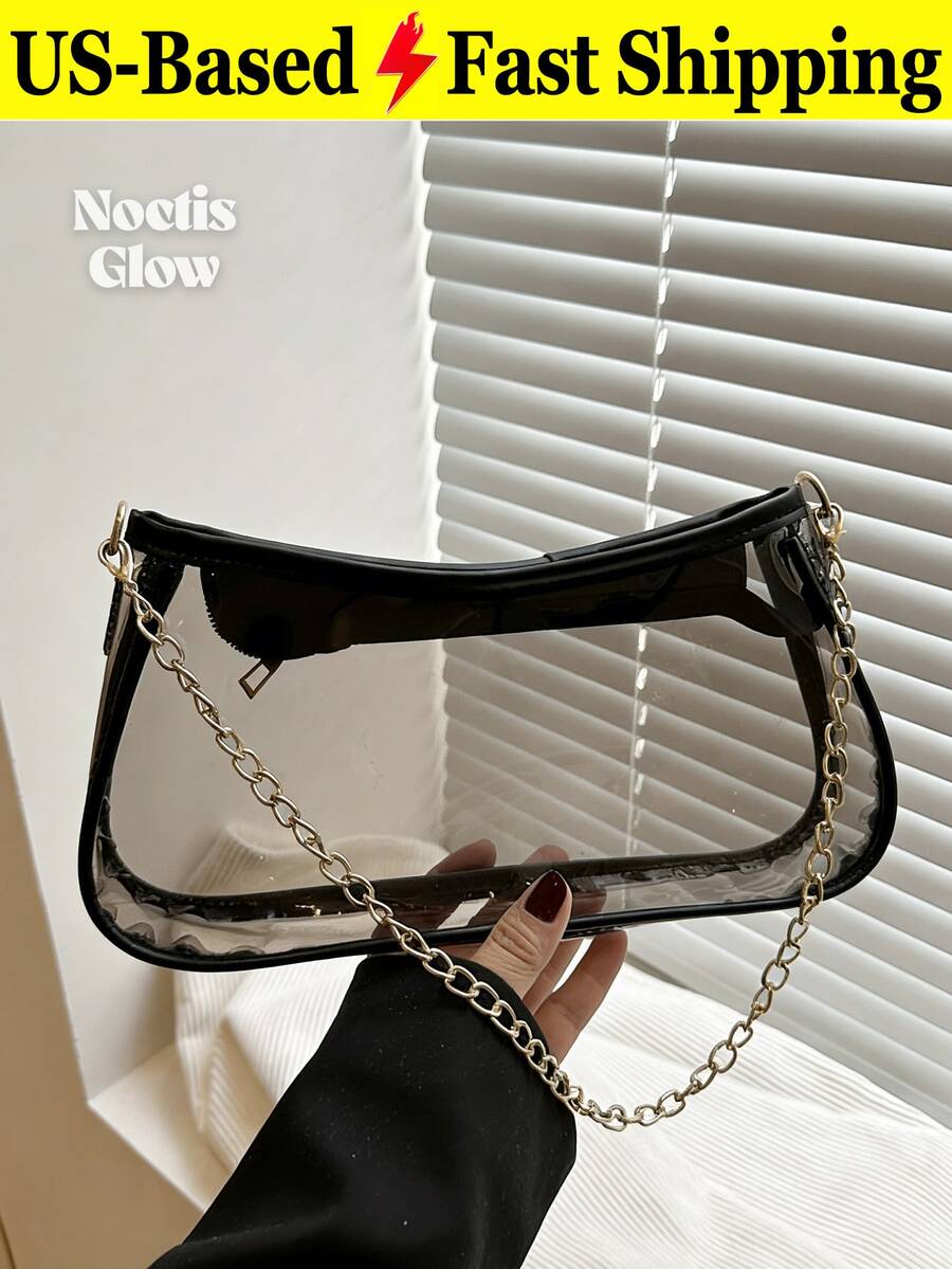 Fashion Color Block Transparent Chain Clutch Bag Shoulder Bag Clear Bag Crossbody Bag For Stadium Events Transparent Bag PVC Bag Bag Pool Essentials - Multicolor - View 1