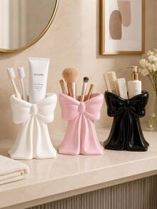 Ins Style Bowknot Design Storage Rack, 3 Colors Available, Multi-Purpose For Toothbrush/Makeup Brush/Pen, Bathroom And Vanity Decor, Gift - Multicolor - View 8