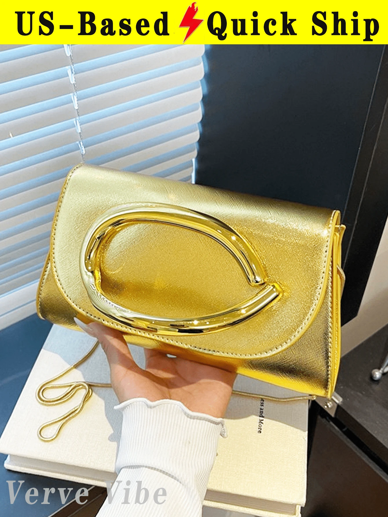 Luxury Flap Evening Bag For Women Solid Color Shoulder Bag Pu Leather Handbag Detachable Strap Chain Bag For Gift Party Wedding Cruise Essential - Gold - View 1