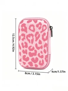 Pink Leopard Print EVA Hard Shell 4.3 Inch Compact Storage Box - Durable Travel Protective Storage Bag, Suitable For Electronic Accessories, Earphones, Hard Drives And Data Cables; Shockproof Zipper Bag (Storage Box Only) - Multicolor - View 5