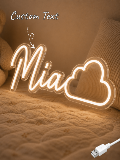 Custom Cloud-Shaped Name Neon Sign With Warm LED Lights, Suitable For Nurseries And Bedrooms, USB Powered, An Ideal Decoration For Baby Rooms