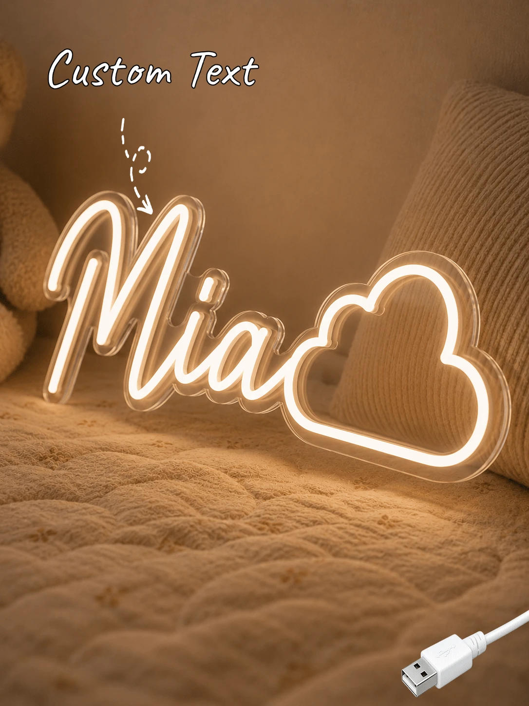 Custom Cloud-Shaped Name Neon Sign With Warm LED Lights, Suitable For Nurseries And Bedrooms, USB Powered, An Ideal Decoration For Baby Rooms - Multicolor - View 1