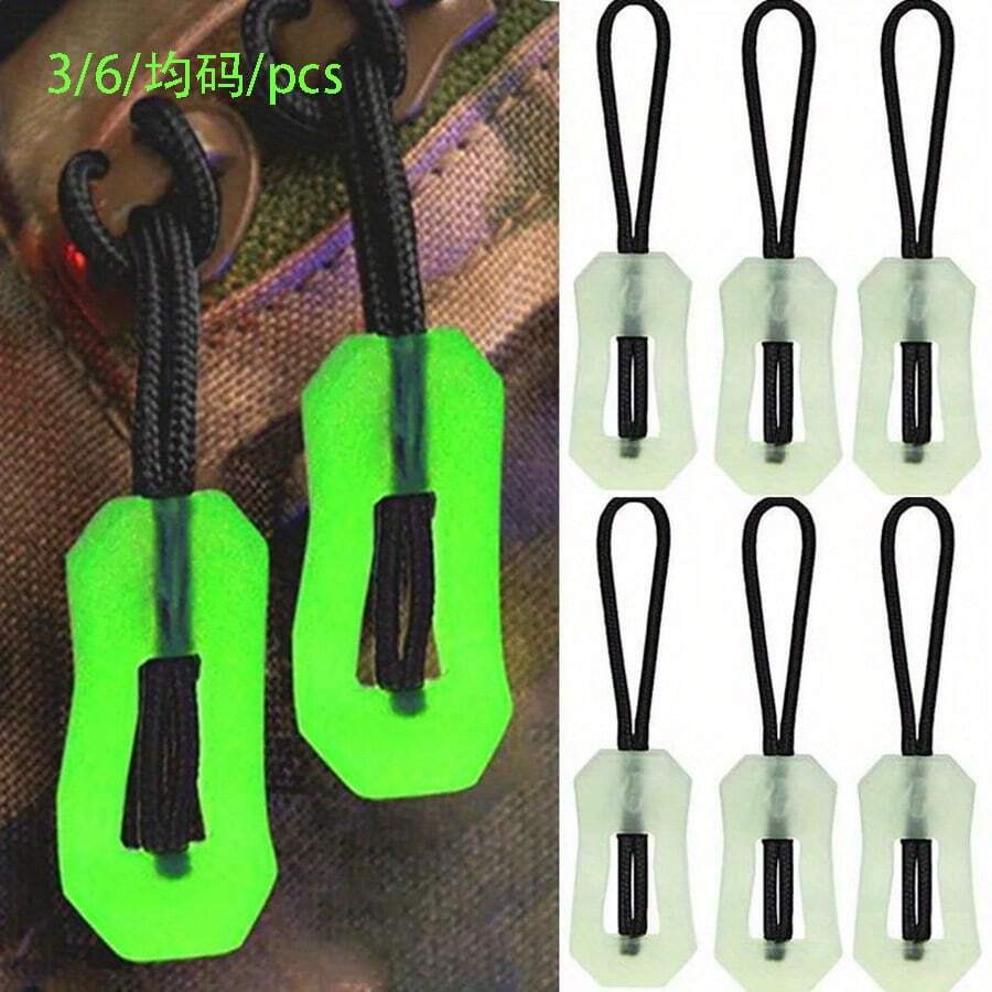 6pcs Luminous Zipper Pull Cords, Glow-In-The-Dark Zipper Puller Sets To Prevent Loss - Multicolor - View 1