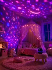 1pc [Starry Sky Projection Light] Multi-Color Moon And Star Projection Light, Rotating Light Effect Suitable For Living Room, Bedroom, Party And Room Decoration - Multicolor - View 3