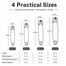 Silver Stainless Steel Safety Pins, 4 Size Options, Multi-Purpose Clothing Fixing Pins For Sewing DIY Craft - Silver - View 3